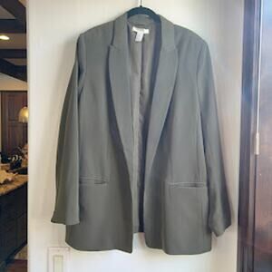 H&M Olive Green Buttonless Boyfriend Oversized Women's Blazer Sz 12 Career